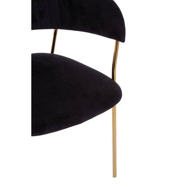 Black Velvet Channel Tufted Dining Chair with Gold Finish Legs