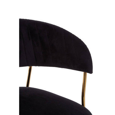 Black Velvet Channel Tufted Dining Chair with Gold Finish Legs