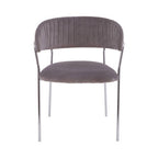 Mink Velvet Channel Tufted and Chrome Finish Dining Chair