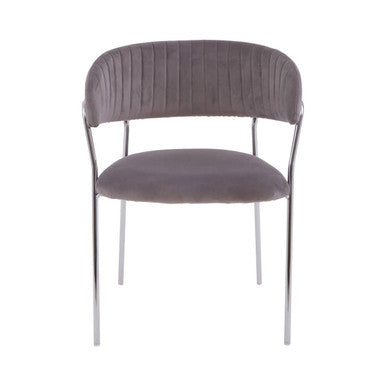 Mink Velvet Channel Tufted and Chrome Finish Dining Chair