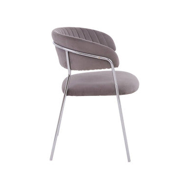 Mink Velvet Channel Tufted and Chrome Finish Dining Chair