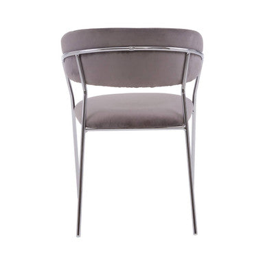Mink Velvet Channel Tufted and Chrome Finish Dining Chair