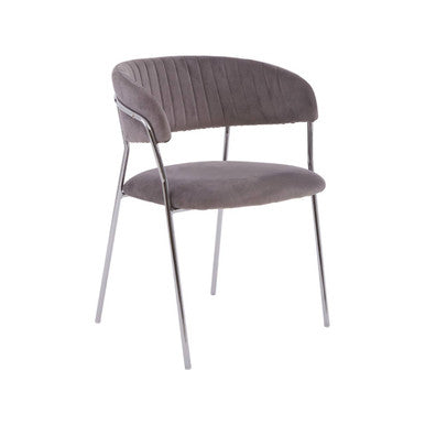 Mink Velvet Channel Tufted and Chrome Finish Dining Chair
