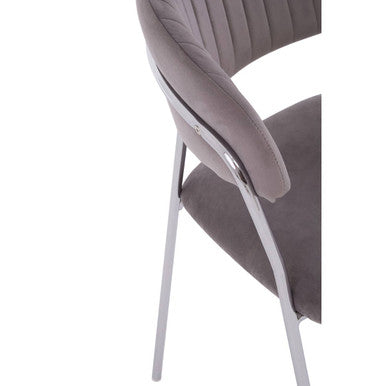 Mink Velvet Channel Tufted and Chrome Finish Dining Chair