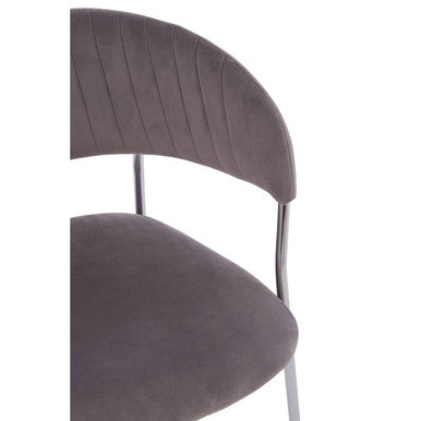 Mink Velvet Channel Tufted and Chrome Finish Dining Chair