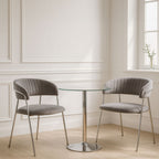 Mink Velvet Channel Tufted and Chrome Finish Dining Chair