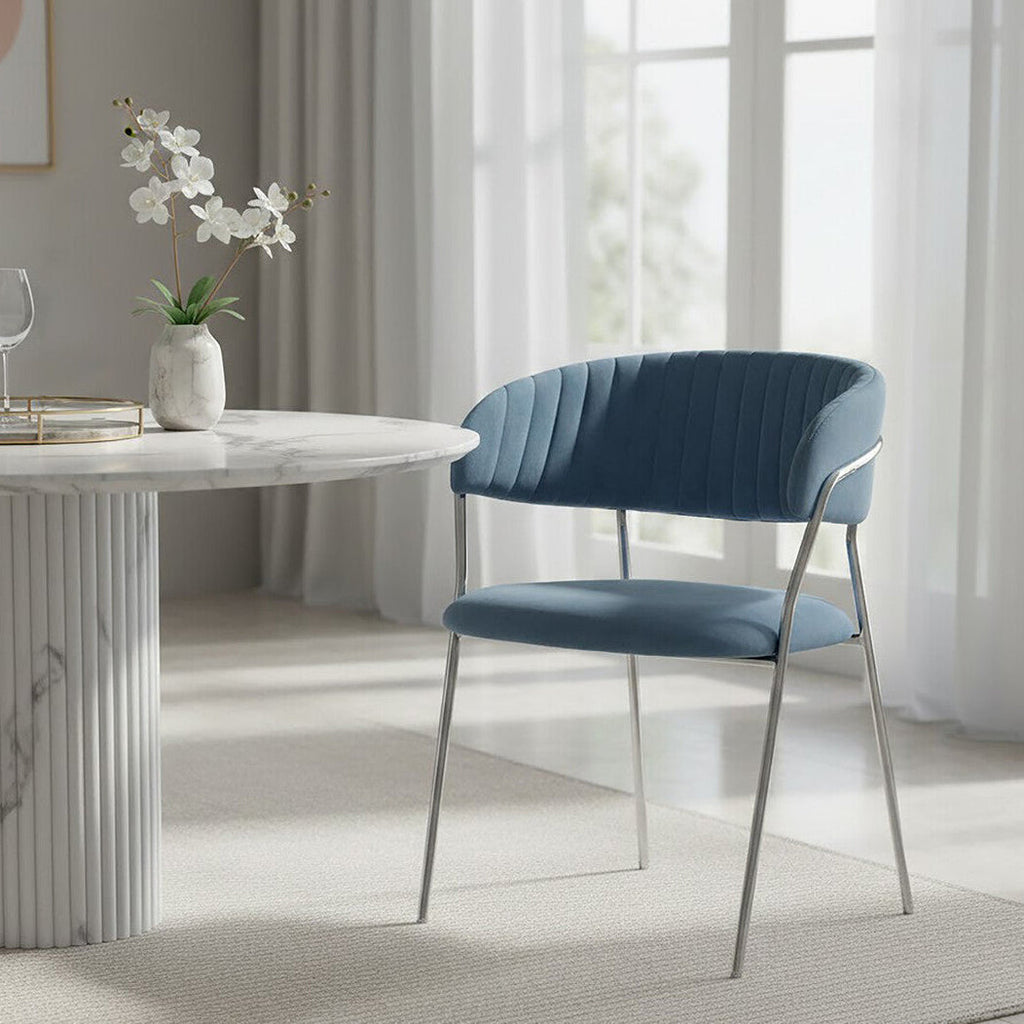 Blue Channel Chrome Finish Dining Chair