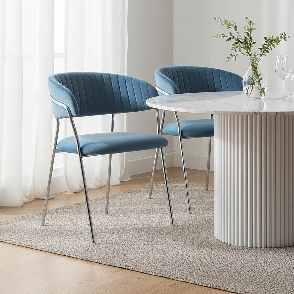 Blue Channel Chrome Finish Dining Chair