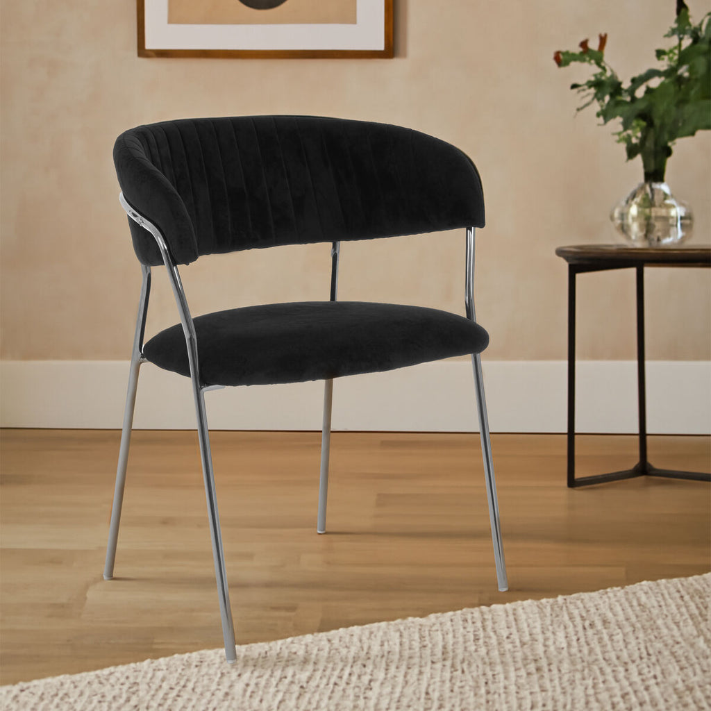 Black Velvet Channel Tufted Dining Chair