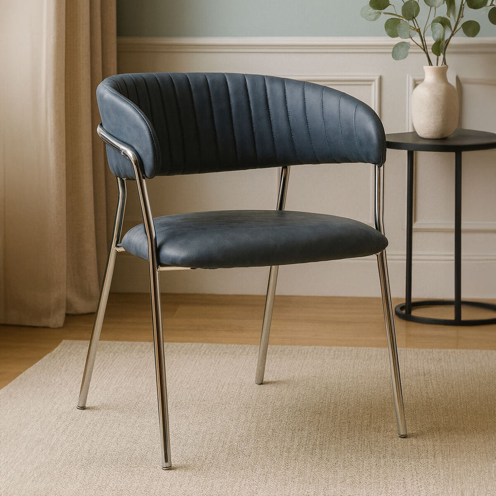 Dark Grey Leather Effect Curved Dining Chair