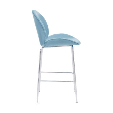 Blue Velvet Chrome Finish Bar Chair