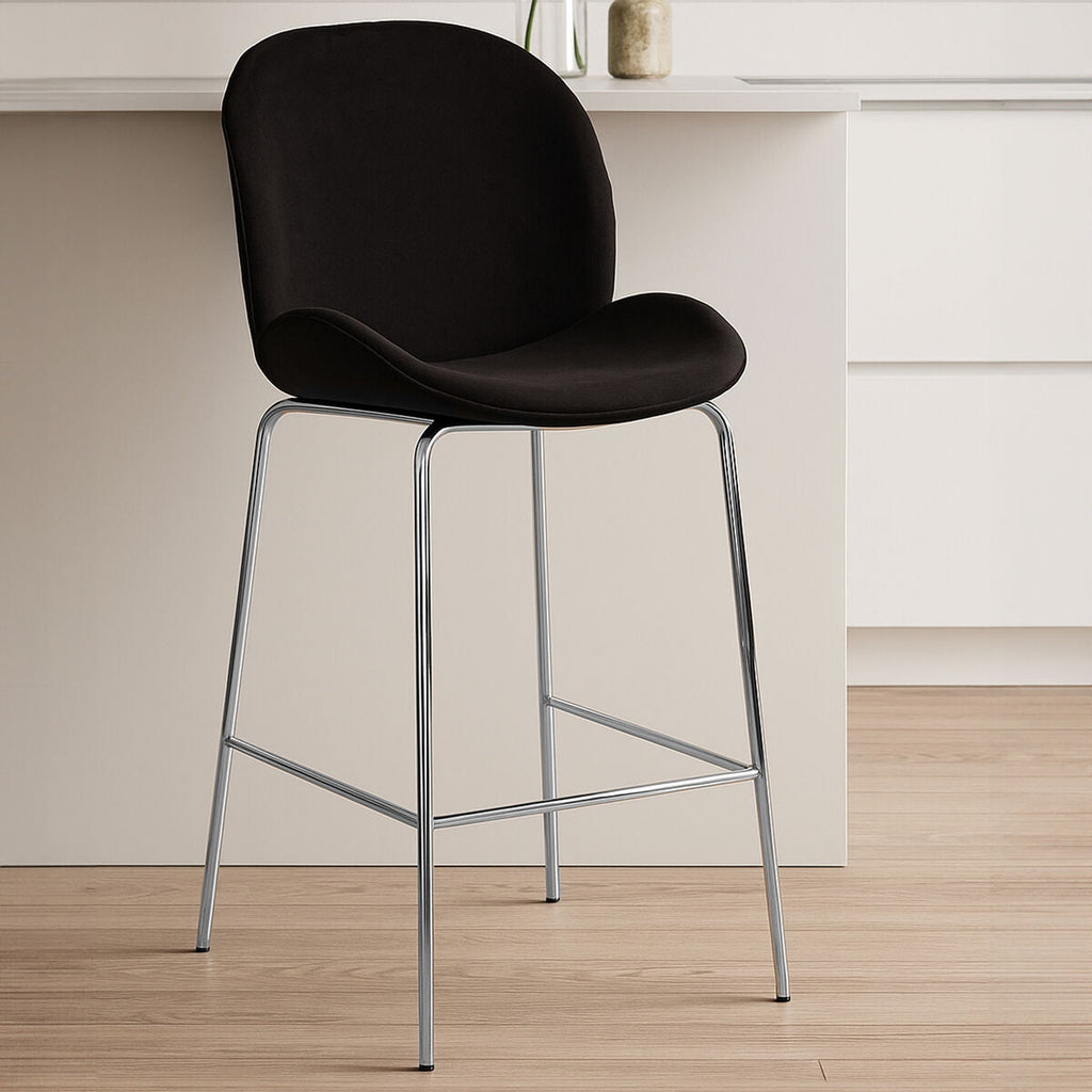 Black Velvet Chrome Finish Bar Chair