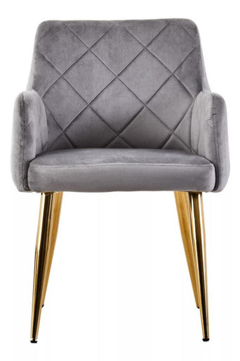 Mink Velvet Quilted Dining Chair with Gold Finish Legs