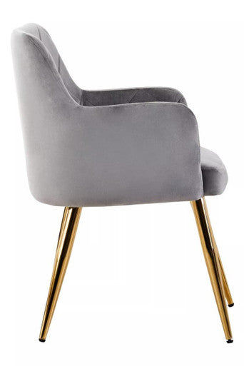 Mink Velvet Quilted Dining Chair with Gold Finish Legs