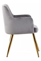 Mink Velvet Quilted Dining Chair with Gold Finish Legs
