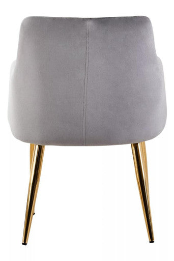 Mink Velvet Quilted Dining Chair with Gold Finish Legs