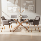 Mink Velvet Quilted Dining Chair with Gold Finish Legs