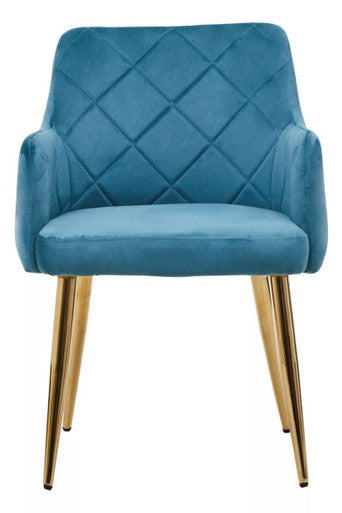 Light Blue Velvet Quilted Dining Chair with Gold Finish Legs