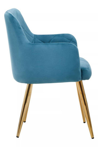 Light Blue Velvet Quilted Dining Chair with Gold Finish Legs