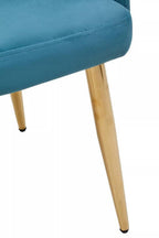 Light Blue Velvet Quilted Dining Chair with Gold Finish Legs