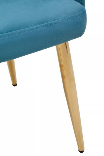 Light Blue Velvet Quilted Dining Chair with Gold Finish Legs
