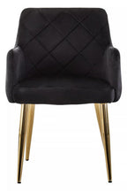 Black Velvet Quilted Dining Chair with Gold Finish Legs