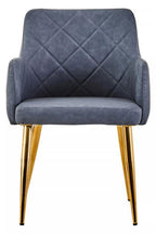 Dark Grey Leather Effect Quilted Dining Chair with Gold Metal Legs