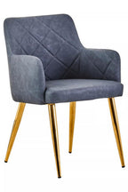 Dark Grey Leather Effect Quilted Dining Chair with Gold Metal Legs