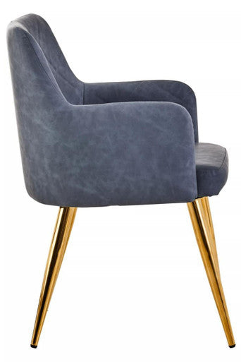 Dark Grey Leather Effect Quilted Dining Chair with Gold Metal Legs