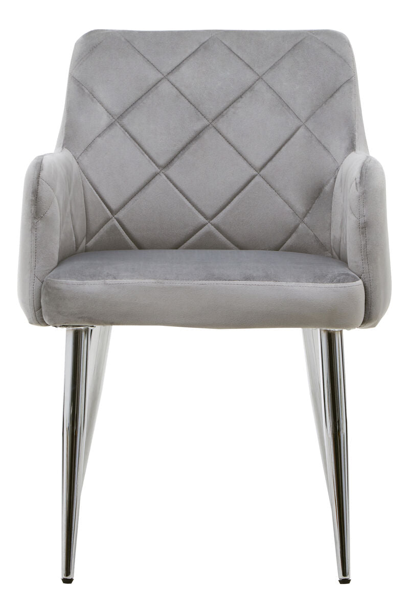 Mink Velvet Quilted Dining Chair with Chrome Finish Legs