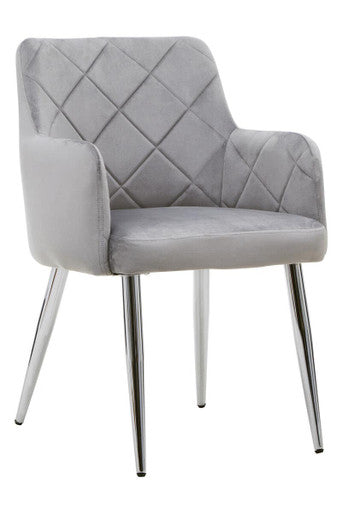 Mink Velvet Quilted Dining Chair with Chrome Finish Legs