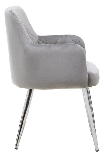 Mink Velvet Quilted Dining Chair with Chrome Finish Legs