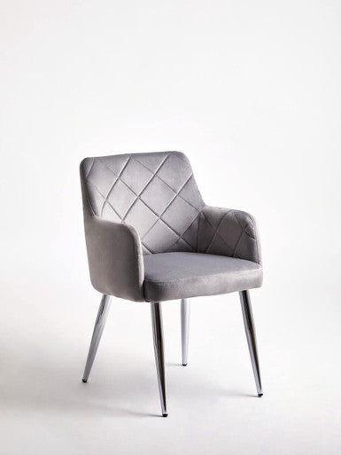 Mink Velvet Quilted Dining Chair with Chrome Finish Legs