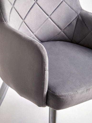 Mink Velvet Quilted Dining Chair with Chrome Finish Legs