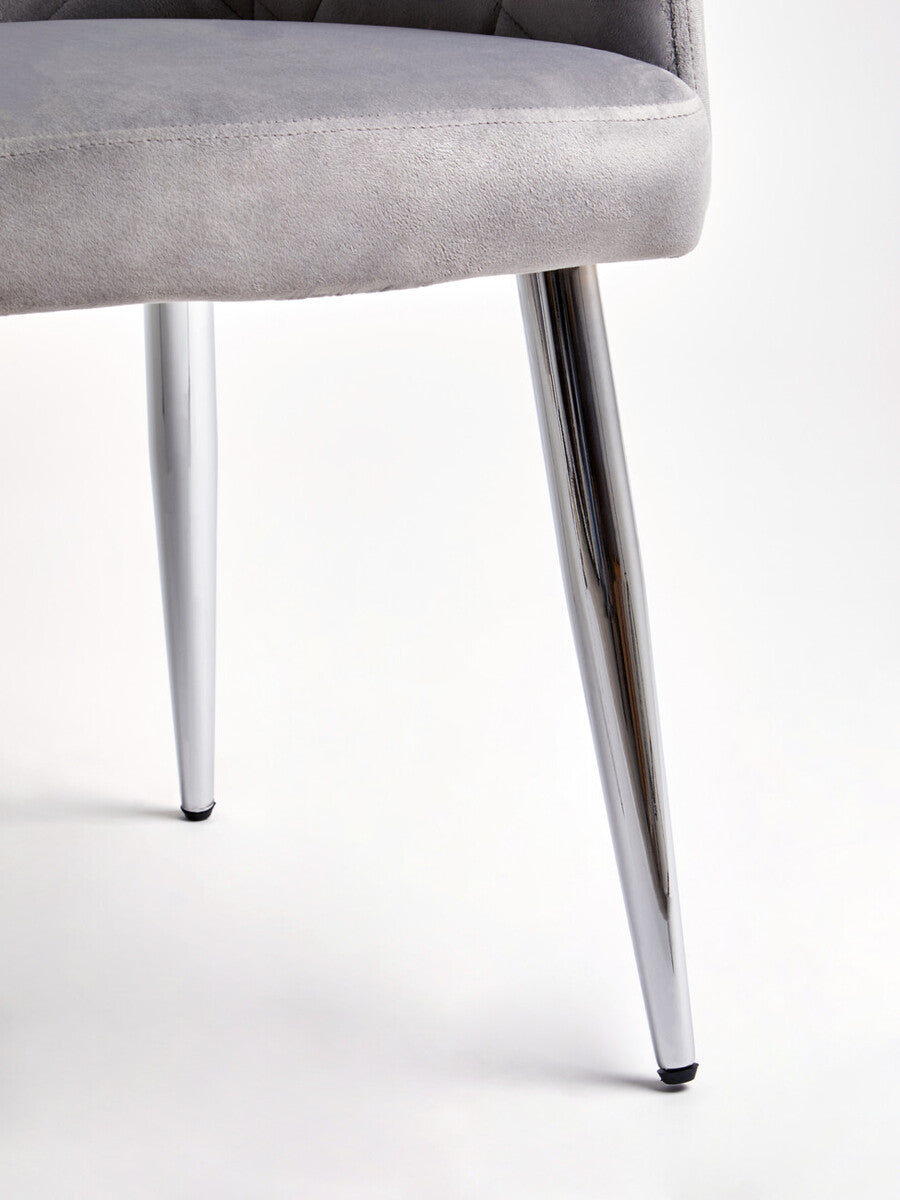 Mink Velvet Quilted Dining Chair with Chrome Finish Legs