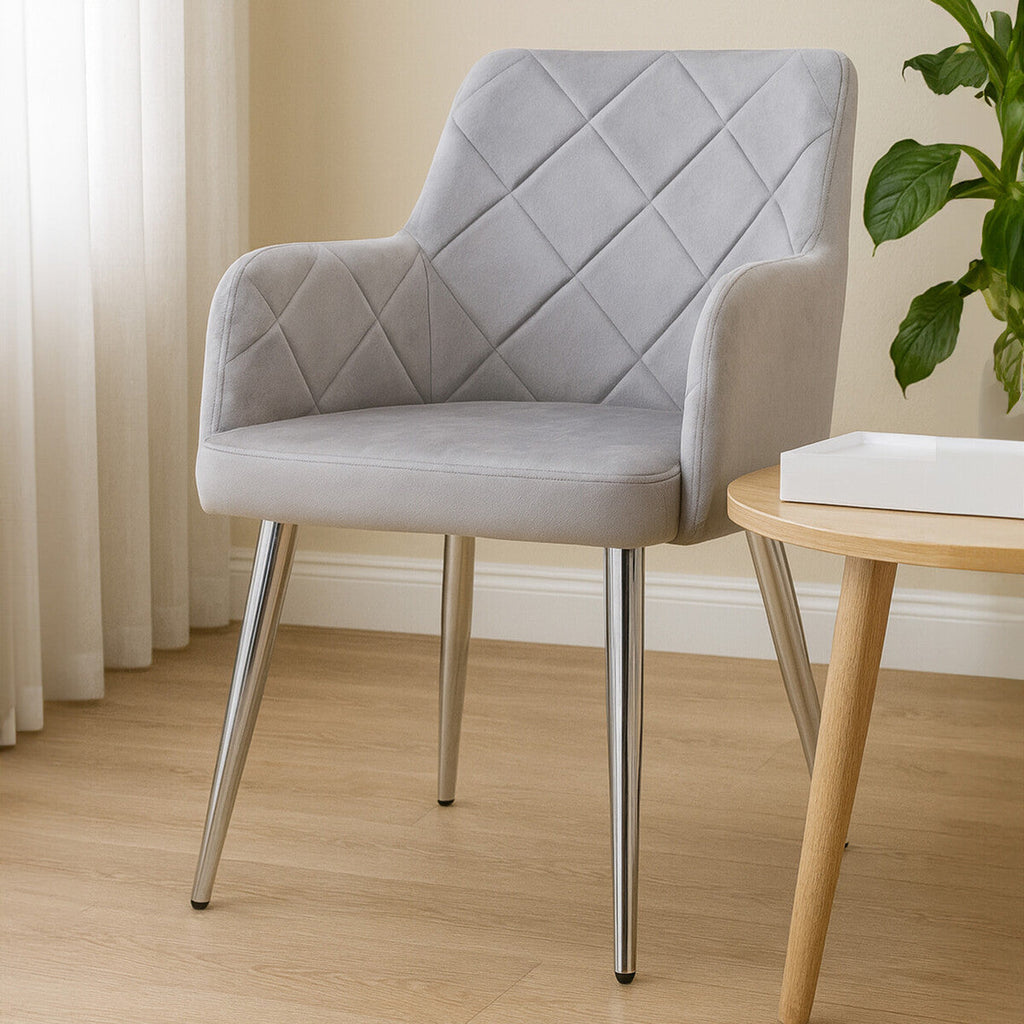 Mink Velvet Quilted Dining Chair with Chrome Finish Legs