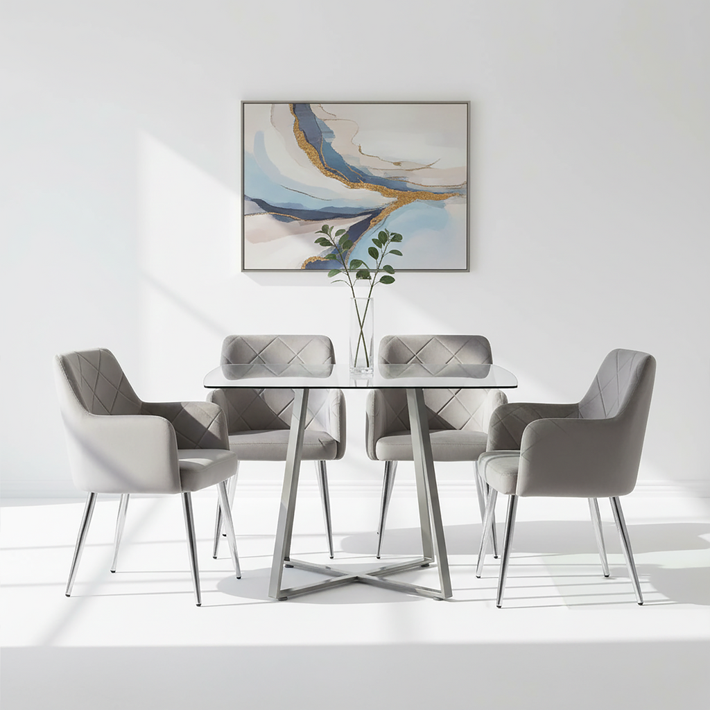 Mink Velvet Quilted Dining Chair with Chrome Finish Legs