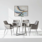 Mink Velvet Quilted Dining Chair with Chrome Finish Legs