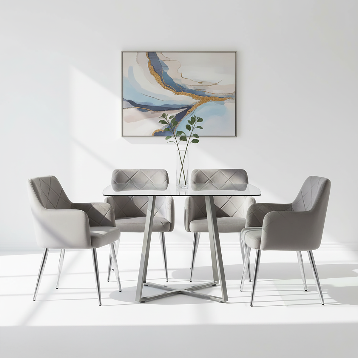 Mink Velvet Quilted Dining Chair with Chrome Finish Legs