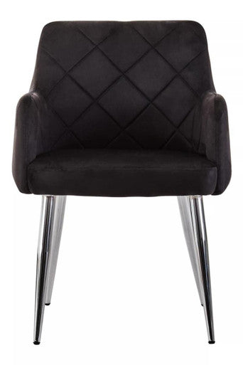 Black Velvet Quilted Dining Chair with Chrome Finish Legs