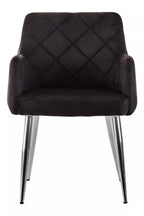 Black Velvet Quilted Dining Chair with Chrome Finish Legs