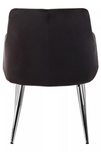 Black Velvet Quilted Dining Chair with Chrome Finish Legs