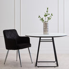Black Velvet Quilted Dining Chair with Chrome Finish Legs