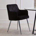 Black Velvet Quilted Dining Chair with Chrome Finish Legs