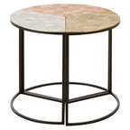 Set of 3 Assorted Etched Geometric Details Round Top Side Tables with Black Metallic Base