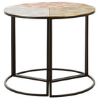 Set of 3 Assorted Etched Geometric Details Round Top Side Tables with Black Metallic Base
