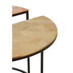 Set of 3 Assorted Etched Geometric Details Round Top Side Tables with Black Metallic Base