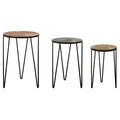 Set of 3 Assorted Textured Round Top Side Tables with Black Metallic Hairpin Legs