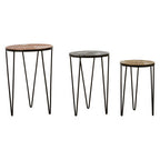 Set of 3 Assorted Textured Round Top Side Tables with Black Metallic Hairpin Legs