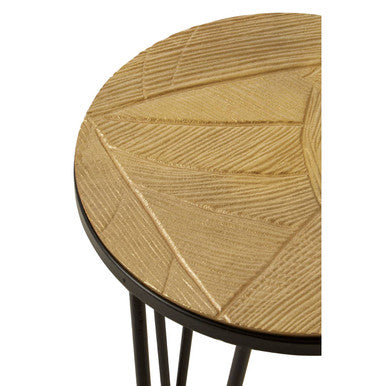 Set of 3 Assorted Textured Round Top Side Tables with Black Metallic Hairpin Legs